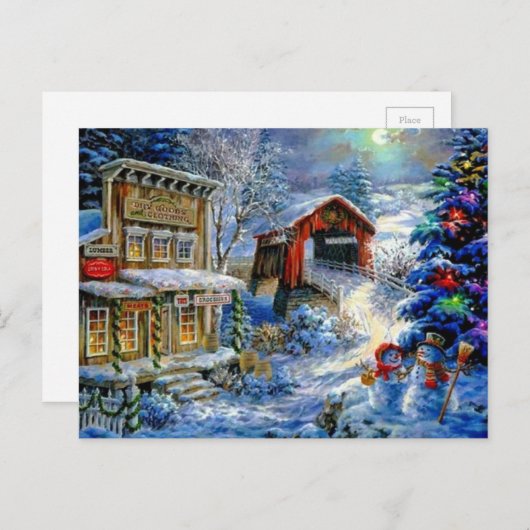 クリスマスウィンター雪だるまシーン シーズンポストカード (正面/裏面)