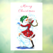 クリスマスウィンドウにしがみつく雪だるまと女の子ダンサー ウィンドウサイン (シート3)