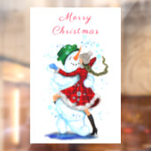 クリスマスウィンドウにしがみつく雪だるまと女の子ダンサー ウィンドウサイン (シート2)