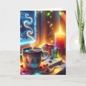 クリスマスウィンドウにホットチョコレートパーソナライズされた カード (正面)