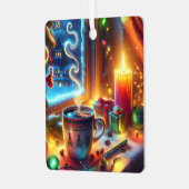 クリスマスウィンドウにホットチョコレートパーソナライズされた メタルオーナメント (正面左)