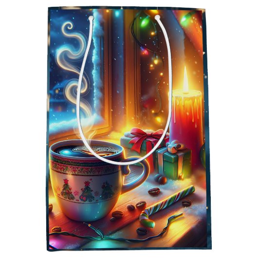 クリスマスウィンドウにホットチョコレート ミディアムペーパーバッグ (正面)