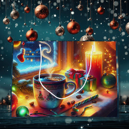 クリスマスウィンドウにホットチョコレート ラージペーパーバッグ