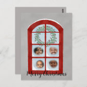 クリスマスウィンドウの後ろの家族のフォトカード ポストカード (正面/裏面)