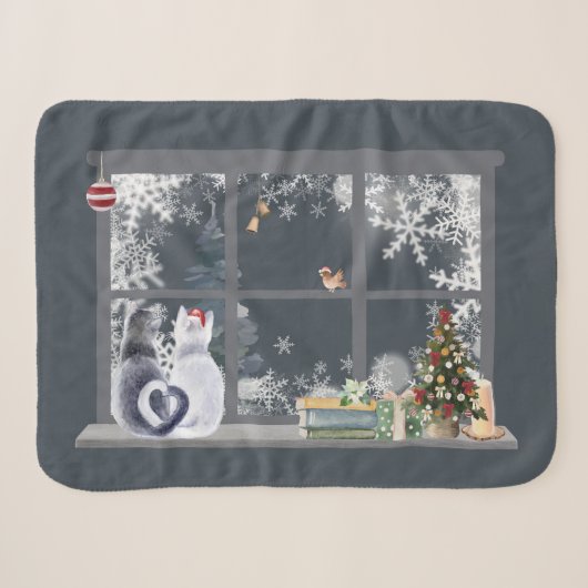 クリスマスウィンドウの猫 シェルパブランケット (正面(横))