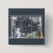 クリスマスウィンドウの猫 缶バッジ (正面)