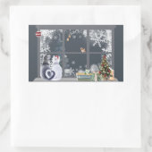 クリスマスウィンドウの猫 長方形シール (バッグ)