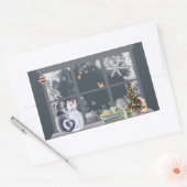 クリスマスウィンドウの猫 長方形シール (封筒)