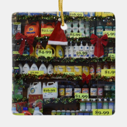 クリスマスウィンドウズNYCディスカウントストア写真 セラミックオーナメント (正面)