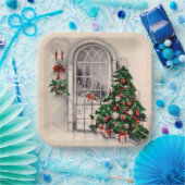 クリスマスウィンドウライトスクエア ペーパープレート (パーティー)