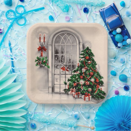 クリスマスウィンドウライトスクエア ペーパープレート (パーティー)