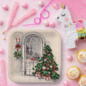クリスマスウィンドウライトスクエア ペーパープレート (パーティー)