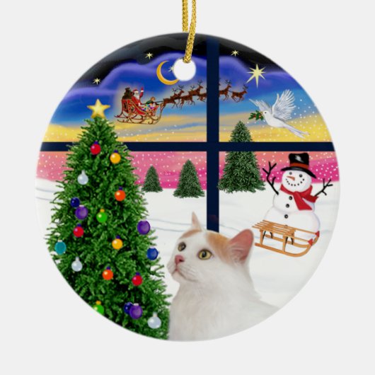 クリスマスウィンドウ – Turkish Van Cat セラミックオーナメント (正面)