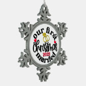 クリスマスウィーズ初めてのクリスマス結婚したオーナメント スノーフレークピューターオーナメント (左)