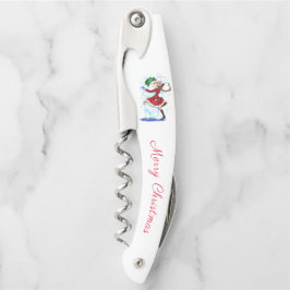 クリスマスウェイターのコルク雪だるまと女の子 ソムリエナイフ