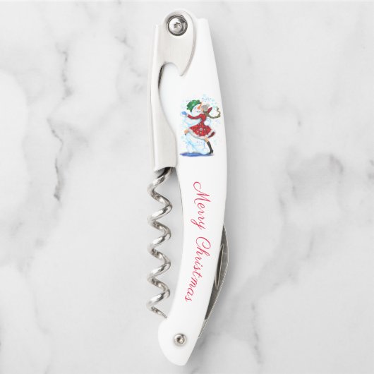 クリスマスウェイターのコルク雪だるまと女の子 ソムリエナイフ (正面)