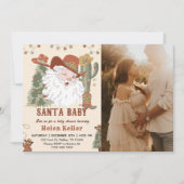 クリスマスウェスタンのサンタ赤ちゃんシャワー写真 招待状 (正面)