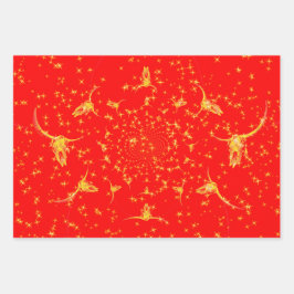 クリスマスウェスタングリッターレッド金ゴールドガーリーカウズスカル ラッピングペーパーシート