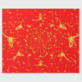 クリスマスウェスタングリッターレッド金ゴールドガーリーカウズスカル ラッピングペーパー (フラット)