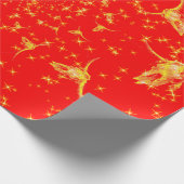 クリスマスウェスタングリッターレッド金ゴールドガーリーカウズスカル ラッピングペーパー (角)