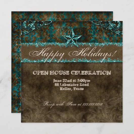 クリスマスウェスタンヴィンテージフォトカードダマスクスターTB 招待状 (正面/裏面)