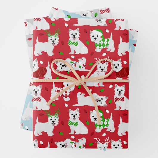 クリスマスウェスティードッグスウエストハイランドホワイトテリア ラッピングペーパーシート (インサイチュ)