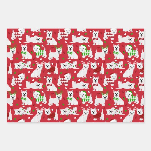 クリスマスウェスティードッグスウエストハイランドホワイトテリア ラッピングペーパーシート (正面)
