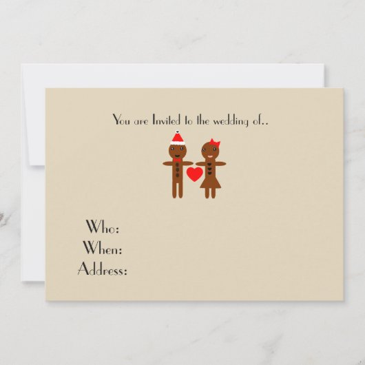 クリスマスウェディングのジンジャーブレッドマンとウーマン 招待状 (正面)
