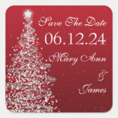 クリスマスウェディングは日付を除くレッドシルバー スクエアシール (正面)
