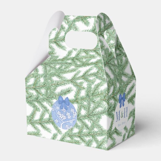 クリスマスウェディングシャワーエレガントブルーホワイトボーブル フェイバーボックス (裏面サイド)