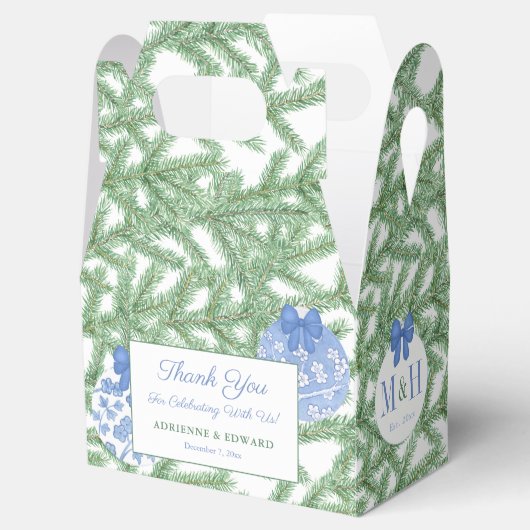 クリスマスウェディングシャワーエレガントブルーホワイトボーブル フェイバーボックス (オープン)