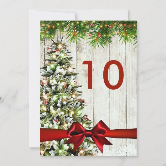 クリスマスウェディングツリー、ライト＆リボンテーブルサイン 招待状 (正面)