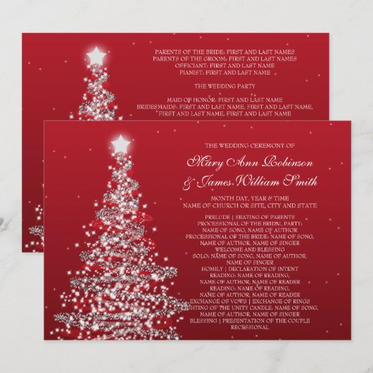 クリスマスウェディングプログラム 赤と銀 招待状 (正面/裏面)