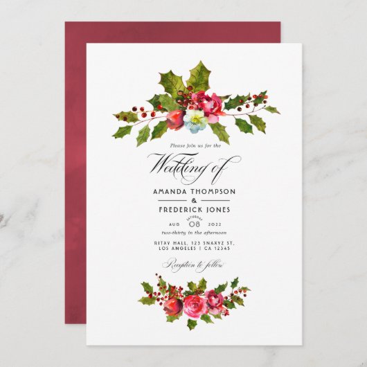 クリスマスウェディングホリー写真 招待状 (正面/裏面)