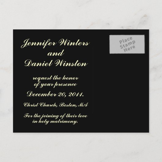 クリスマスウェディング日付を保存する雪のスターカード 案内ポストカード (裏面)