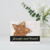 クリスマスウェディング日付を保存する雪のスターカード 案内ポストカード (スタンド正面)