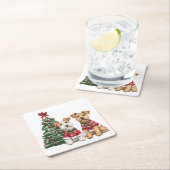 クリスマスウェルシュワイヤキツネテリアドッグ スクエアペーパーコースター (インサイチュ)