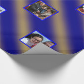 クリスマスウェーブパターン金ゴールド&青8枚 ラッピングペーパー (角)