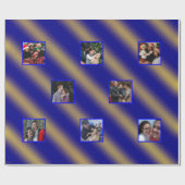 クリスマスウェーブパターン金ゴールド&青8枚 ラッピングペーパー (フラット)