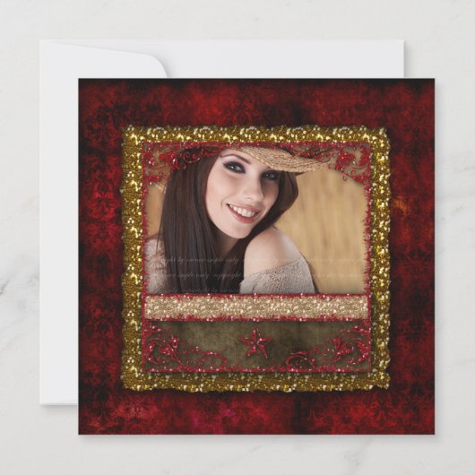 クリスマスウエスタンヴィンテージフォトカードダマスクスター 招待状 (裏面)