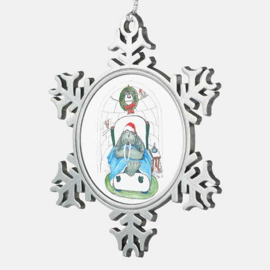 クリスマスウォラスとイグロスランバーサンタがデザイン スノーフレークピューターオーナメント (右)