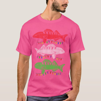クリスマスウォレー魚釣りホリデークリスマスライト Tシャツ