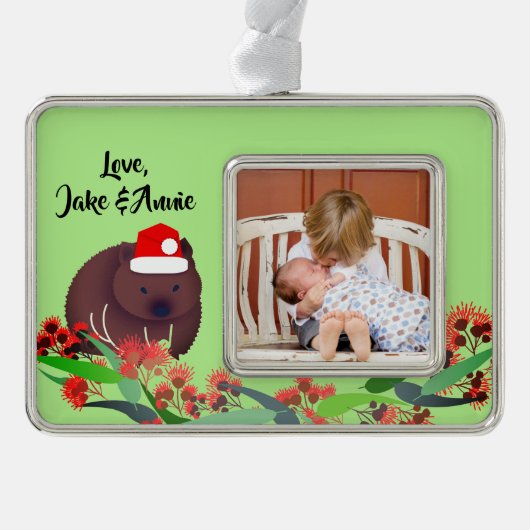 クリスマスウォンバット シルバープレートフレームオーナメント (正面)