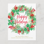 クリスマスウォーターのカラーリースモダンスクリプトの移動 シーズンポストカード (正面)