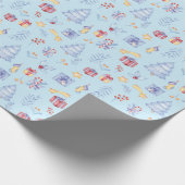 クリスマスウォーターの木のギフトキャンディスターブルー ラッピングペーパー (角)