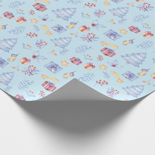 クリスマスウォーターの木のギフトキャンディスターブルー ラッピングペーパー (角)