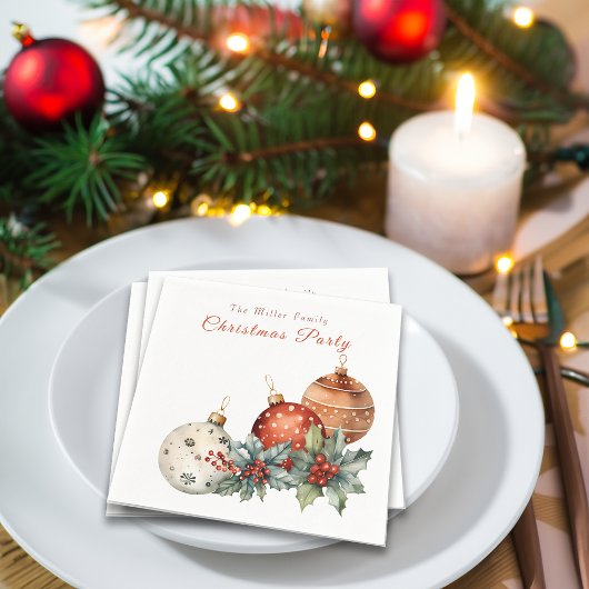 クリスマスウォーターの色のオーナメントカスタムメッセージ名 スタンダードカクテルナプキン