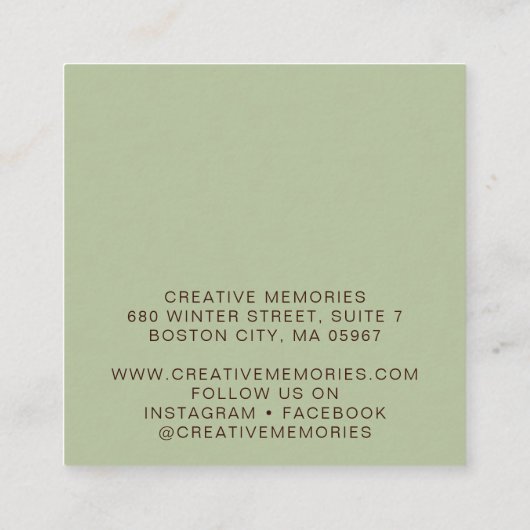 クリスマスウォーターの色の緑ありがとう スクエア名刺 (裏面)