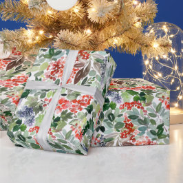 クリスマスウォーターの色の葉ホリーベリーホリデー ラッピングペーパー