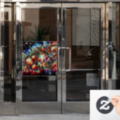 クリスマスウォーターの色ステンドグラスの窓にしがみつく ウィンドウサイン (オフィスドア)